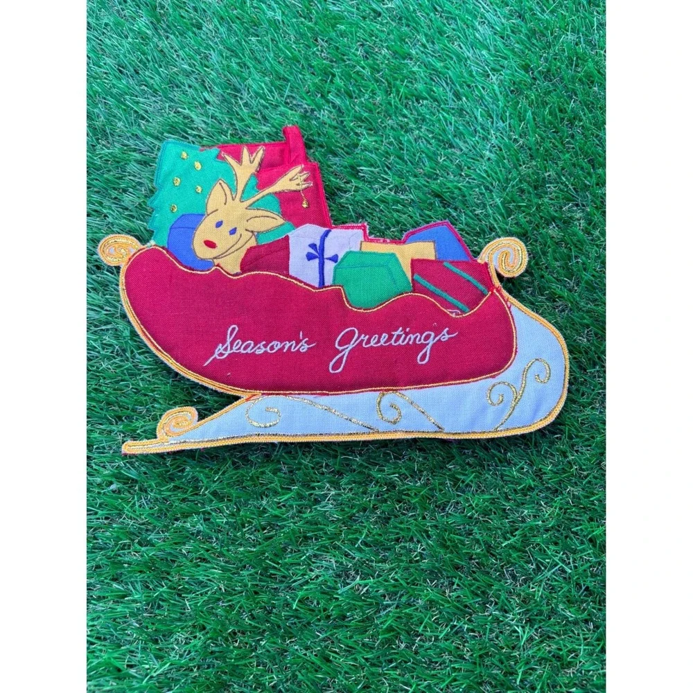Vintage Hallie St Mary Christmas Fabric‎ Ornaments Set Nutcracker Angel Sleigh
